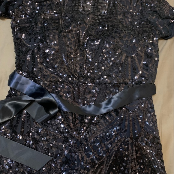 R&M Richards Navy Blue Sequin short sleeve Gown Dress size 14 - Picture 6 of 11